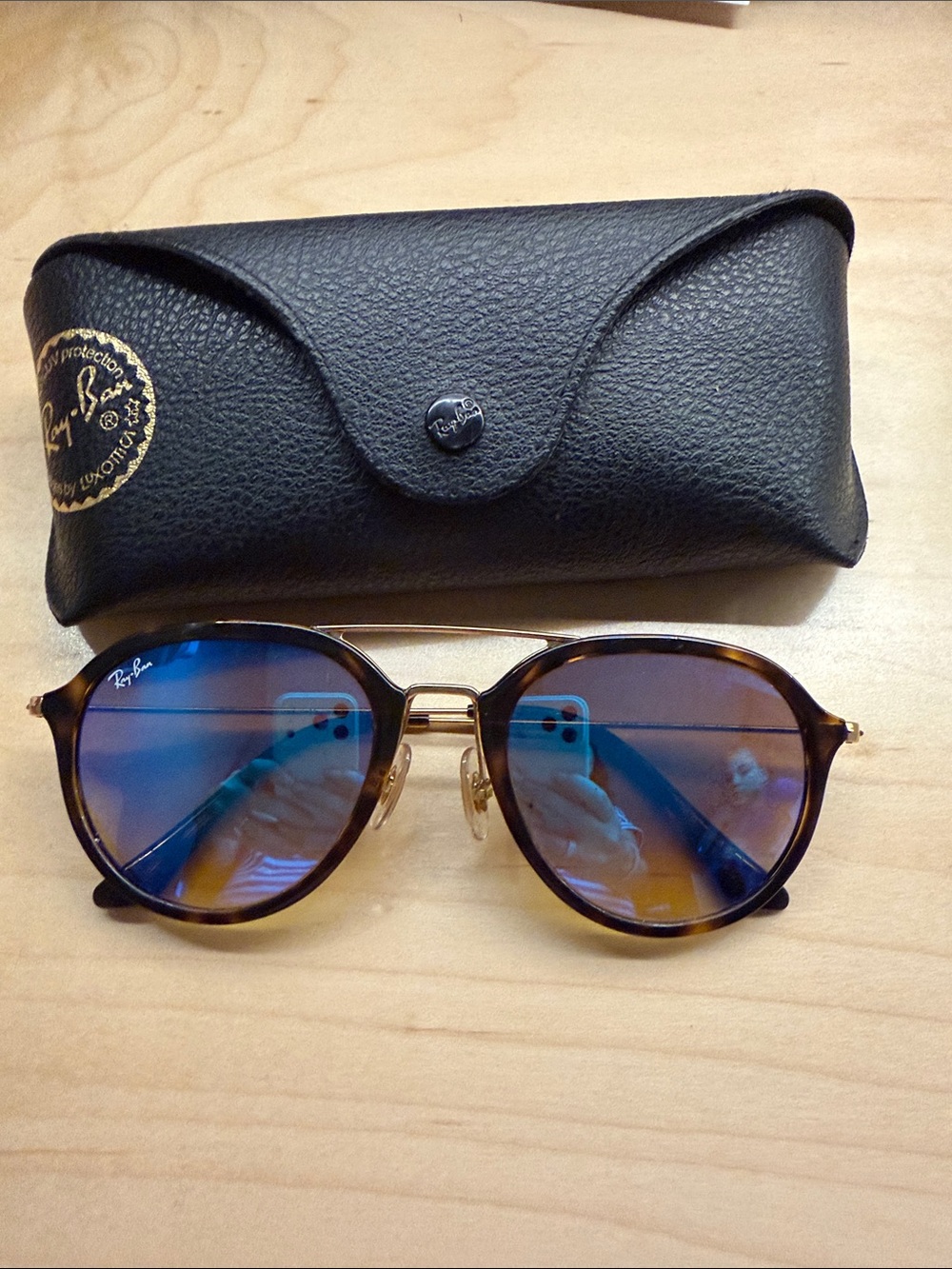 Ray-Ban Women’s Round Sunglasses Tortoise Frame with Aviator Style & Blue Tint